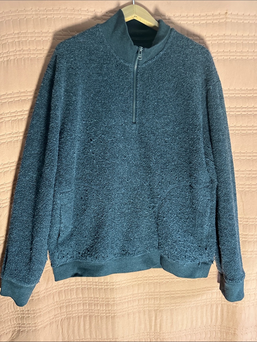 Vince Men's Teal Half-Zip Fleece Pullover
